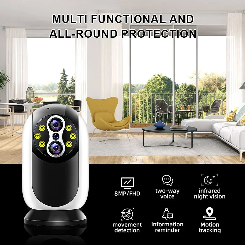 

8-мегапиксельная камера Camarade Seguridad Wi-Fi PTZ с 15-кратным зумом, беспроводной видеорегистратор, камера безопасности, мониторинг умного дома, двусторонний голос, детские домашние животные