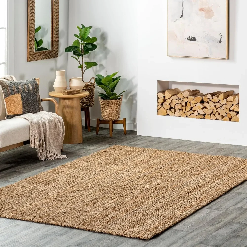 

Solid Farmhouse Jute Area Rug, 6x9, Natural, Hand Made, Carpet