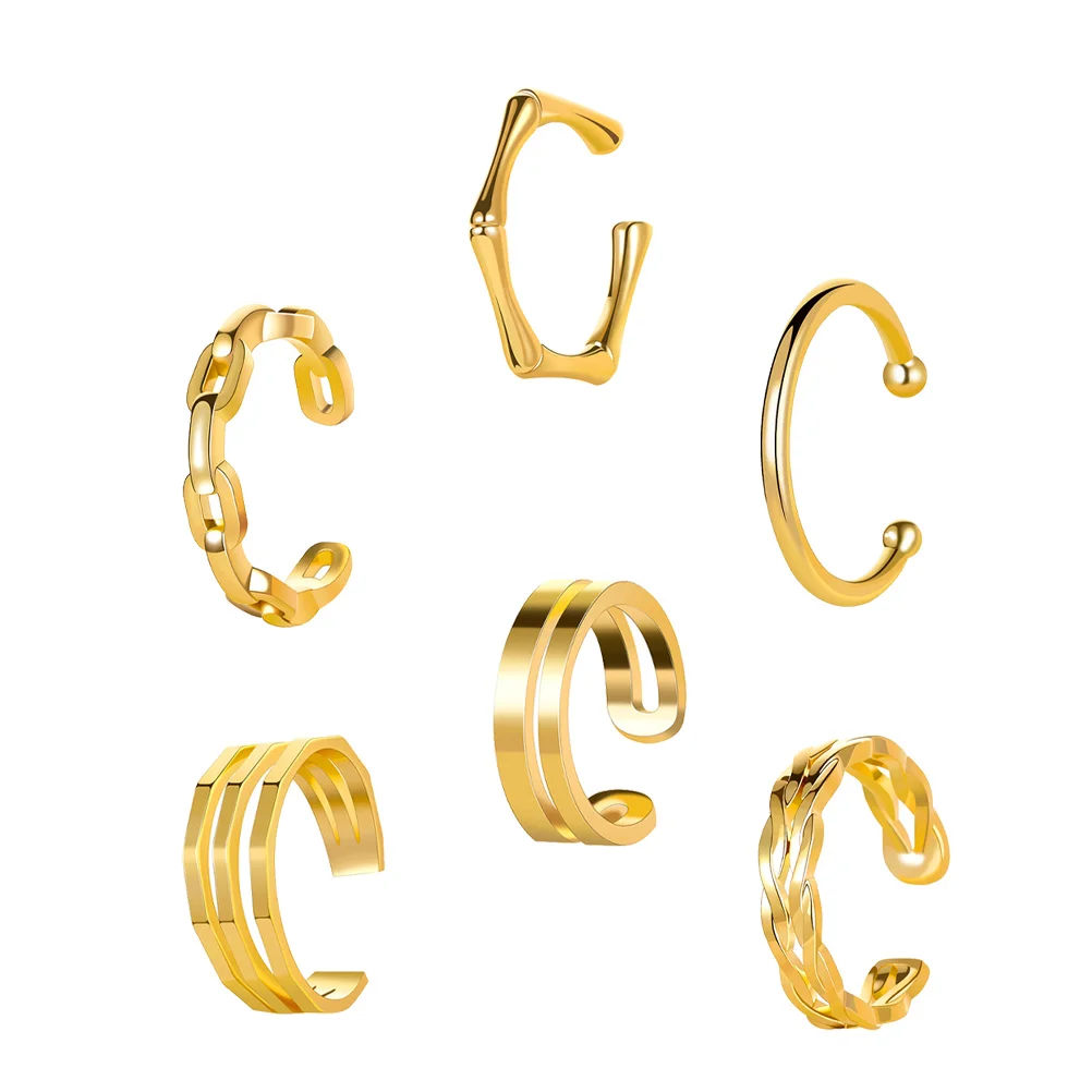 

6pcs Ear Bone Clip Earrings Fashion Ear Jewelry Chic Non Piercing Earrings Golden Women Accessories Holiday Party Prom Stylish