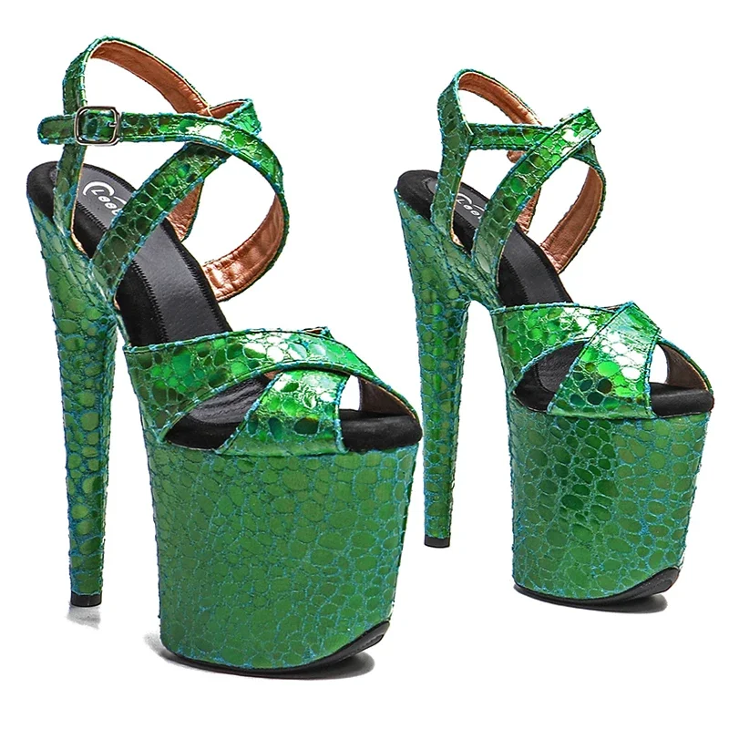 Leecabe 20cm/ 8inches New trend Fashion holography PU Upper platform high heel sandals pole dance shoes