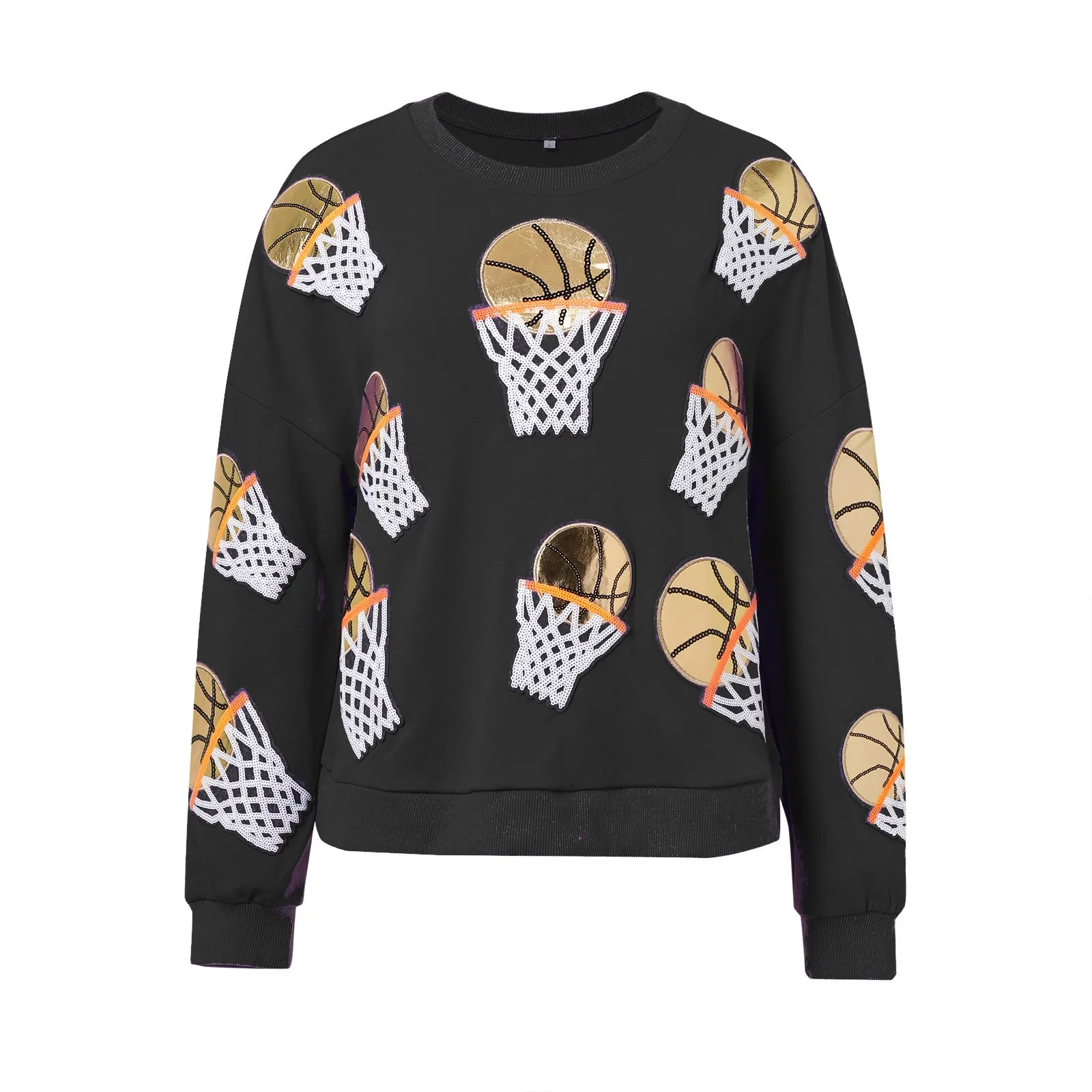 2024 New Women Pullover Sweatshirt Basketball Hoop Sequin Crew Neck Long Sleeve Pullover Sweatshirts Tops Women Harajuku Tops