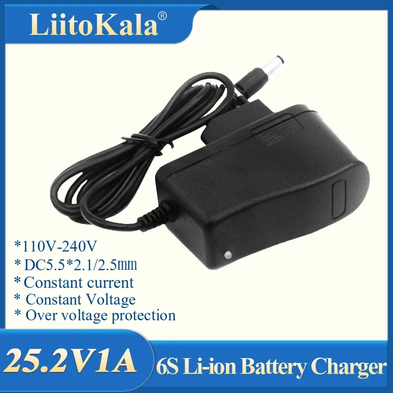 LiitoKala 6S 25.2V 1A 24V Battery Pack Power Supply Lithium Li-ion Batterites Charger AC 100-240V Converter Adapter