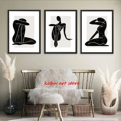 Black and White Female Silhouette Abstract Posters Prints Canvas Painting Minimalist Wall Art Picture for Living Room Home Decor