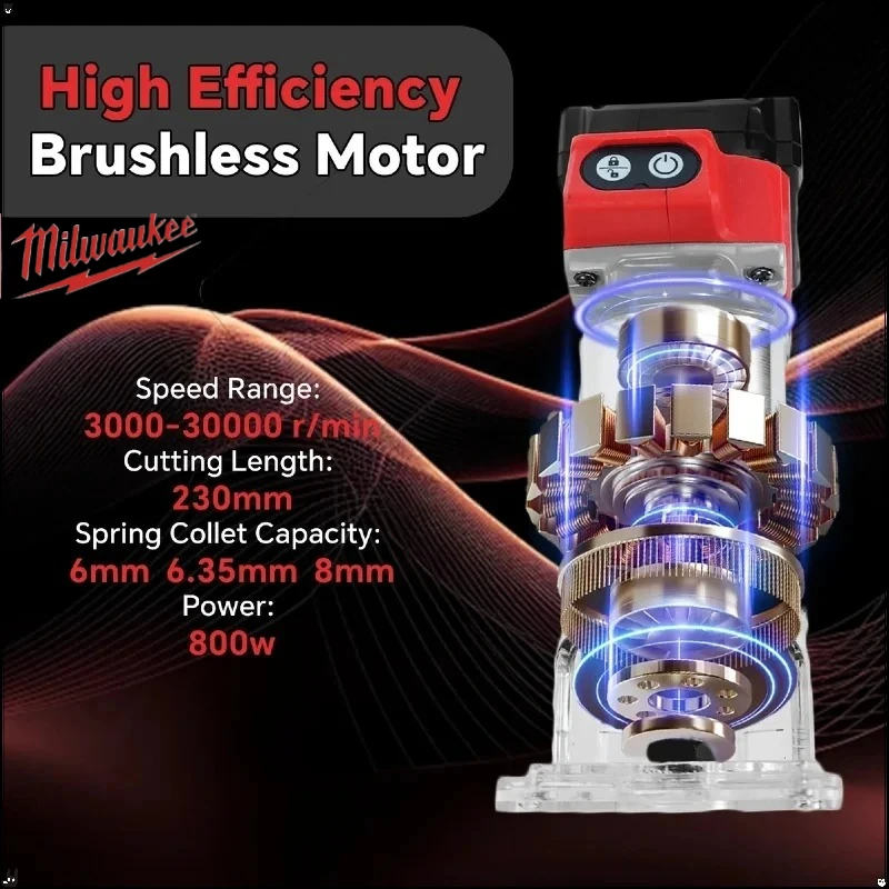 Milwaukee 800W bezkartáčová kompaktní frézka, 5 rychlostí, dřevoobráběcí frézka, 30 000 ot./min, akumulátorová elektrická vyžínačka pro 18V baterii - náhled 3