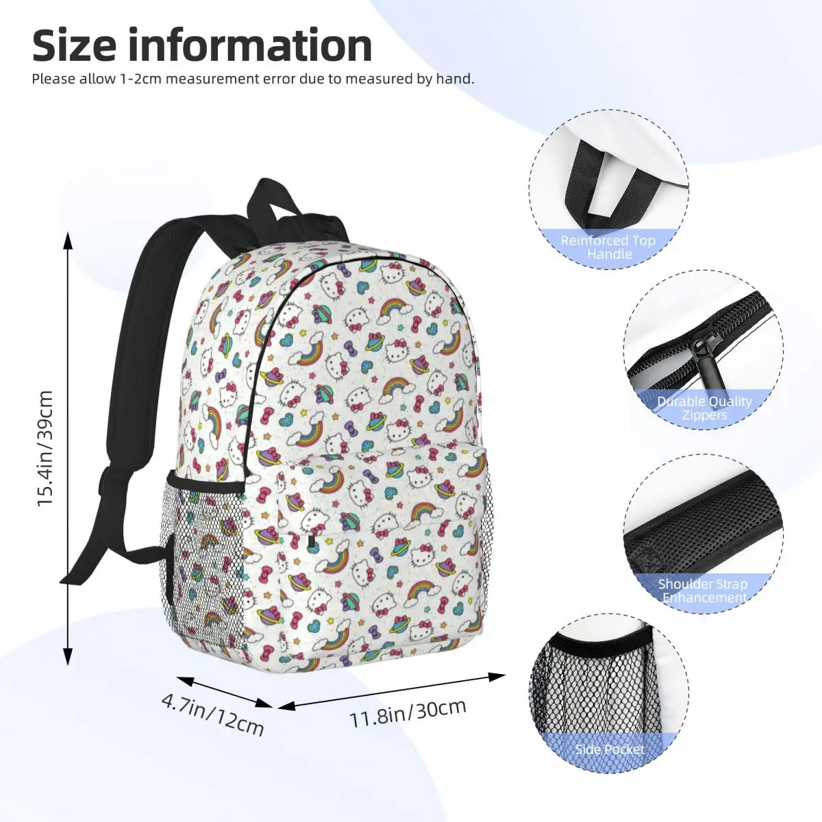 Hello Kitty ransel 15 inci ringan, tas serbaguna dan modis untuk sekolah, perjalanan, dan penggunaan sehari-hari