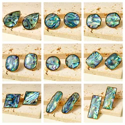 1pair Vintage Abalone Shell Stud Earrings For Women Irregular Geometry Rectangular Water Drop Gold Color Stainless Steel Earring