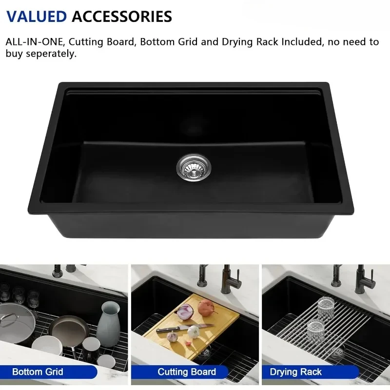 Granite Composite Kitchen Sink Workstation Undermount Single Bowl Large Kitchen Sink