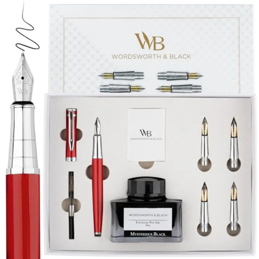 

Fountain Pen Gift Set Includes Bottle 6 Cartridges Refill Converter 4 Replacement Nibs Premium Package Journaling Calligraphy S