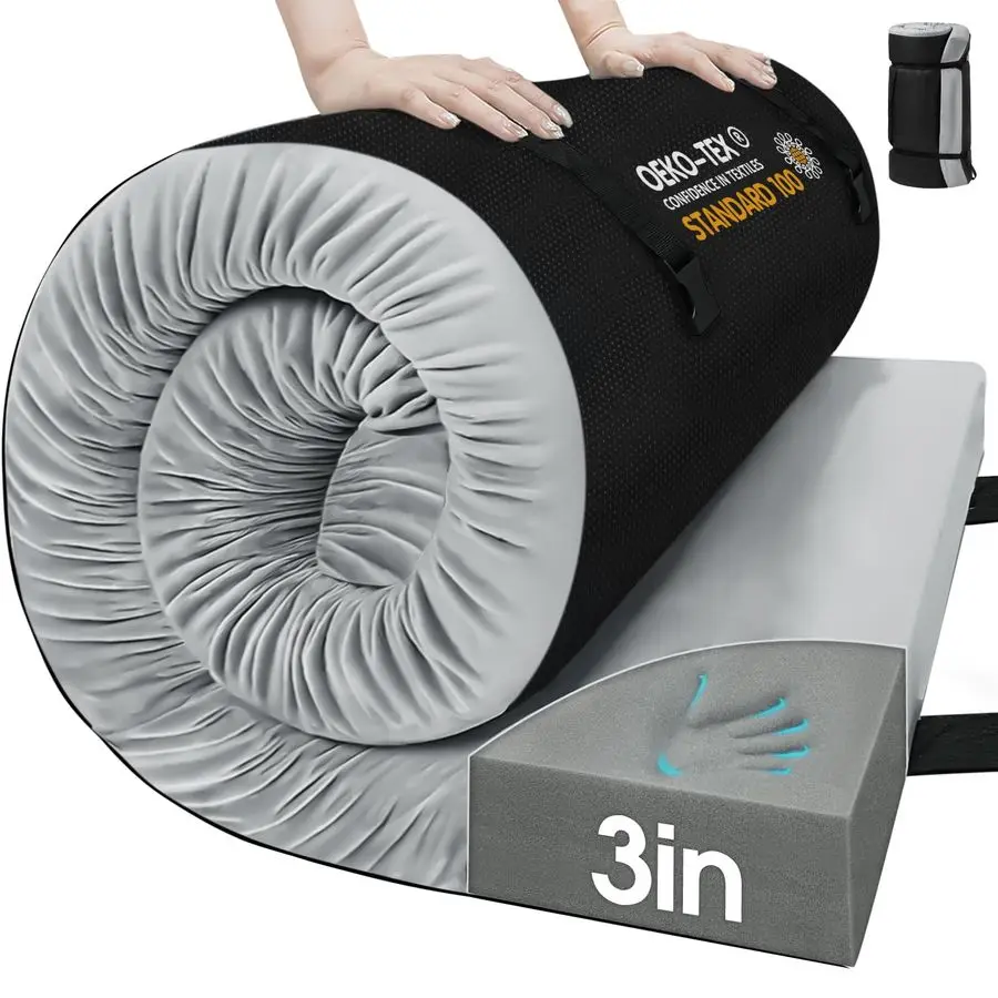 

Memory Foam Camping Mattress Pad,3inch Sleeping Pad for Camping,NonSlip Bottom Floor Cot Car Mattress Bed with Retaining Portabl