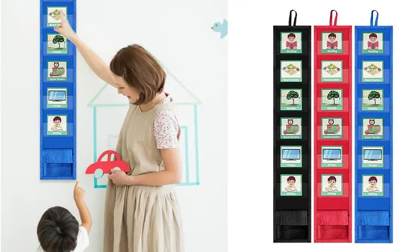 Kids Visual Schedule Daily Routine Cards Home Chore Chart Training Games Visual Schedule Pocket Chart Chart with 45 Activity