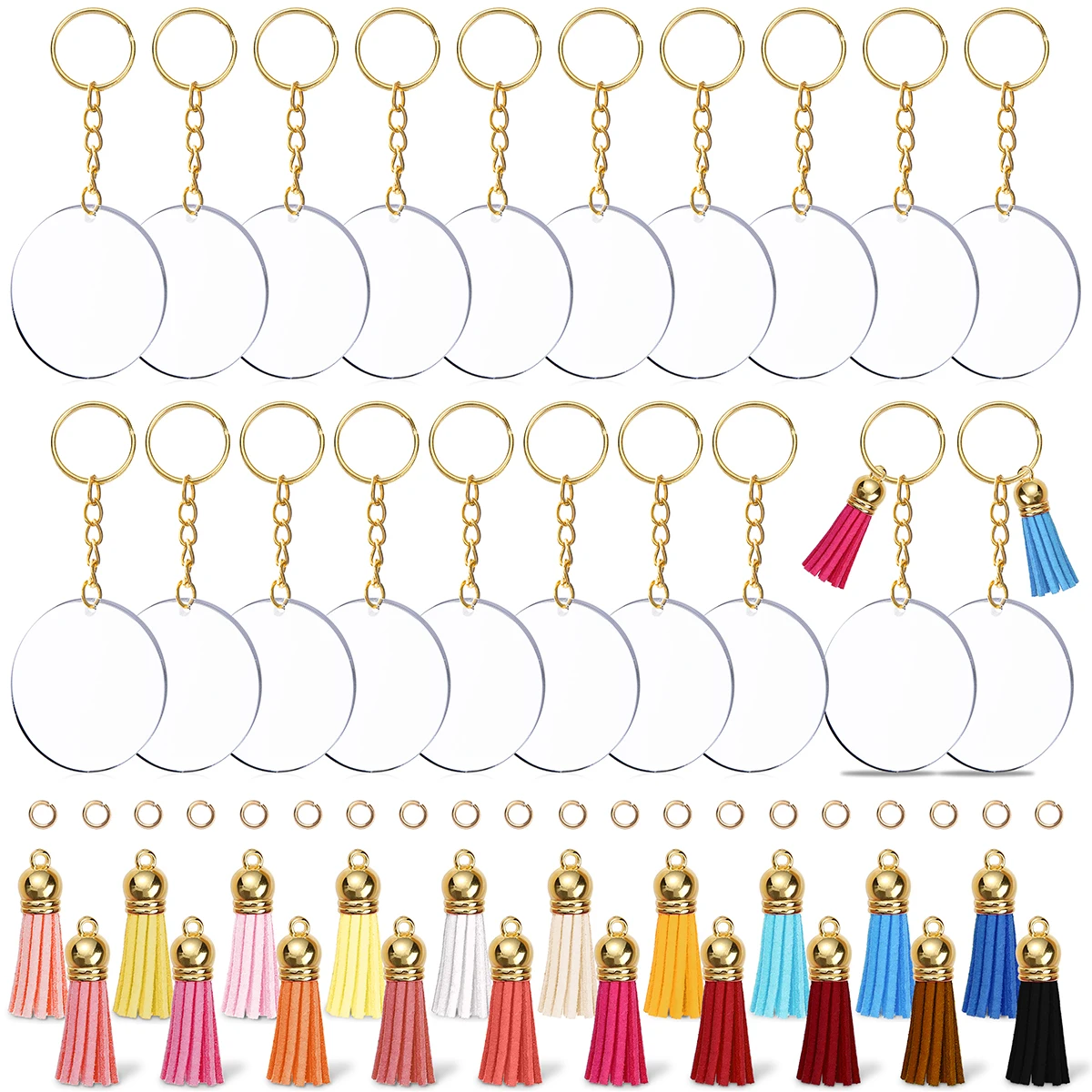 40 قطعة معدنية يا خاتم الربيع المشبك قابلة للفتح حلقة تسلق مستديرة المفاتيح مع شرابة جلدية وويفر DIY بها بنفسك الملحقات