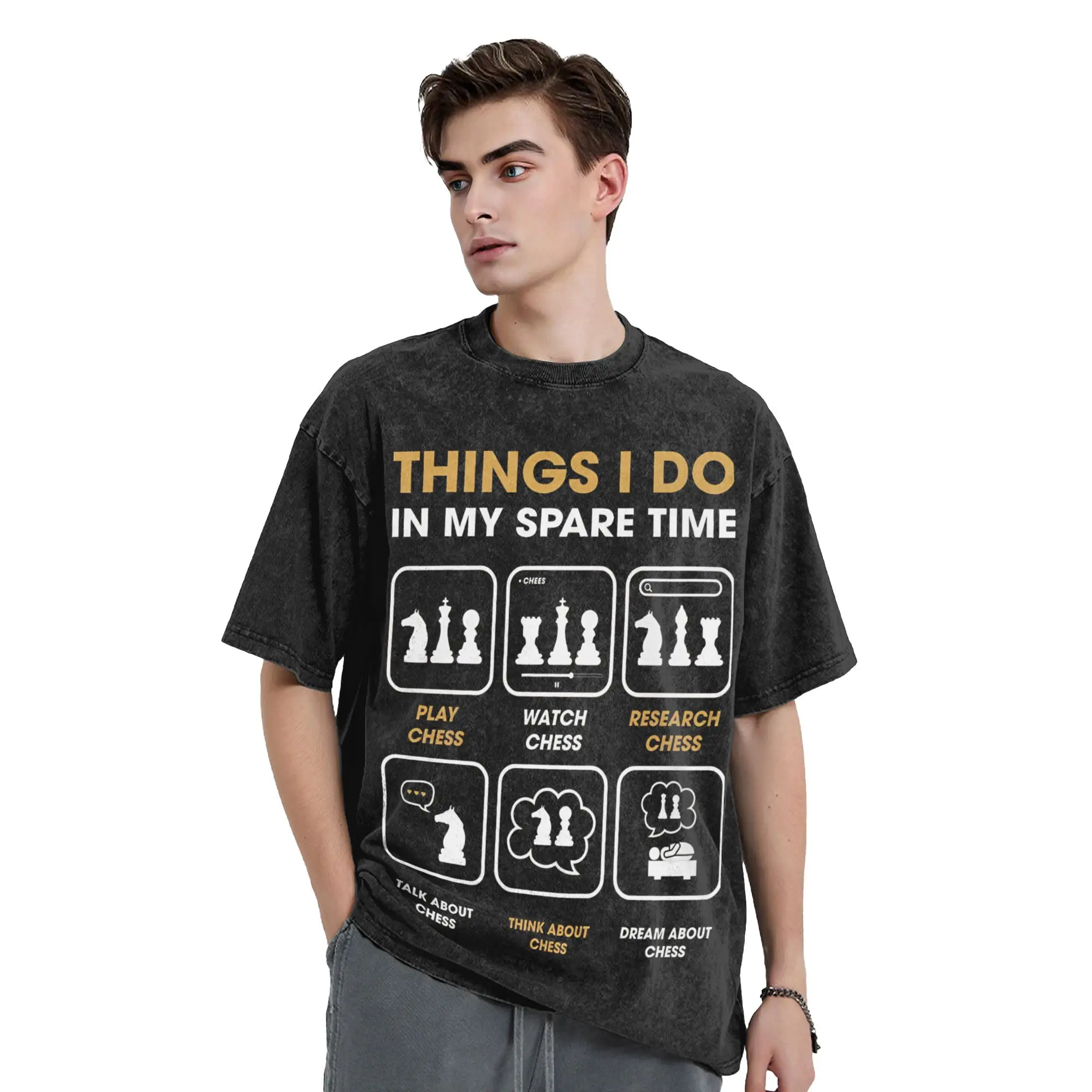 Things I Do In My Spare Time Chess Player Washed T Shirts Streetwear  Vintage T-Shirt  Tees Men Women Harajuku Summer