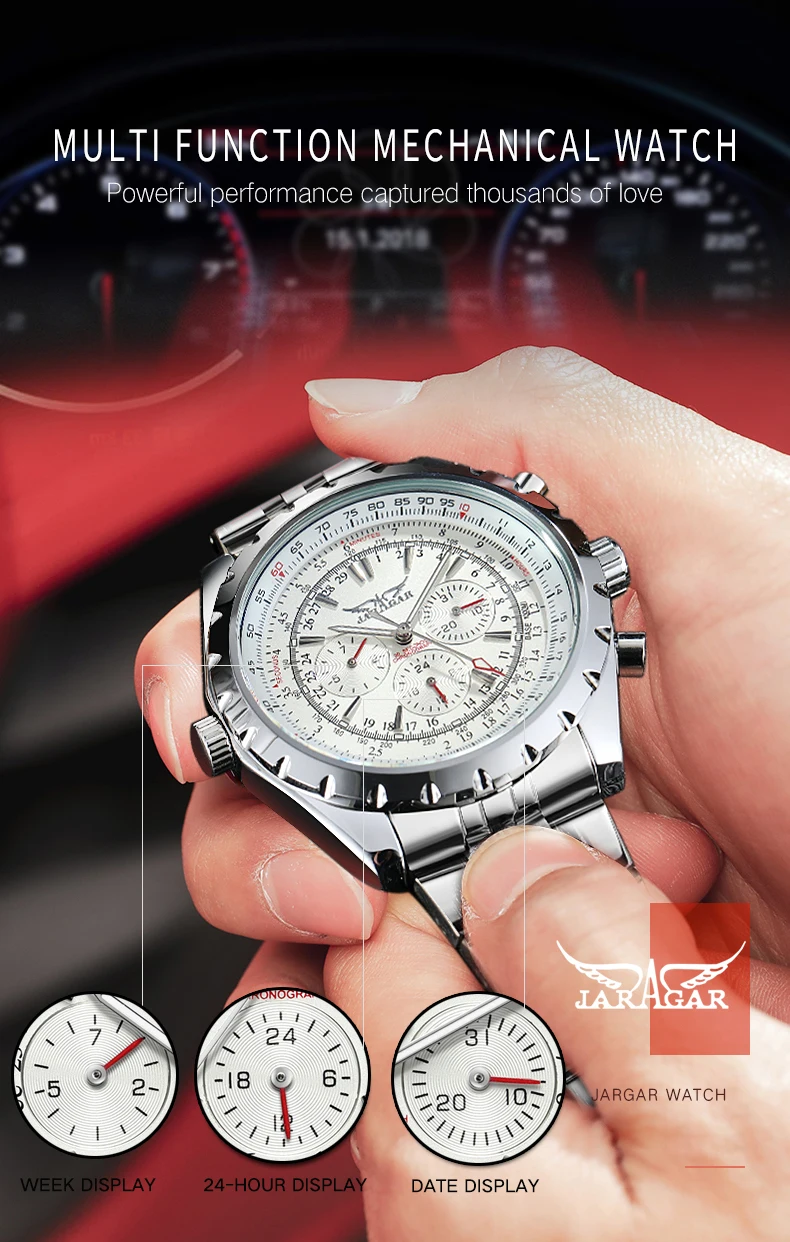 JARAGAR 212 Neue Herren Automatik-Mechanische Uhr Mode Business Luxus Kalender Woche Herren Premium-Uhr Geschenk Reloj Hombre – Detail 2