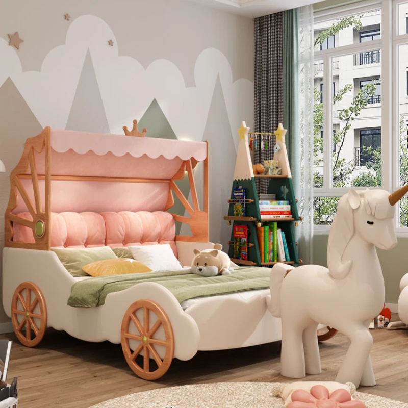 

Red Oak Girl Princess Bed Solid Wood Children's Bed Children's Bedroom Furniture Boy Dream Forest Crown Horse Lathe1