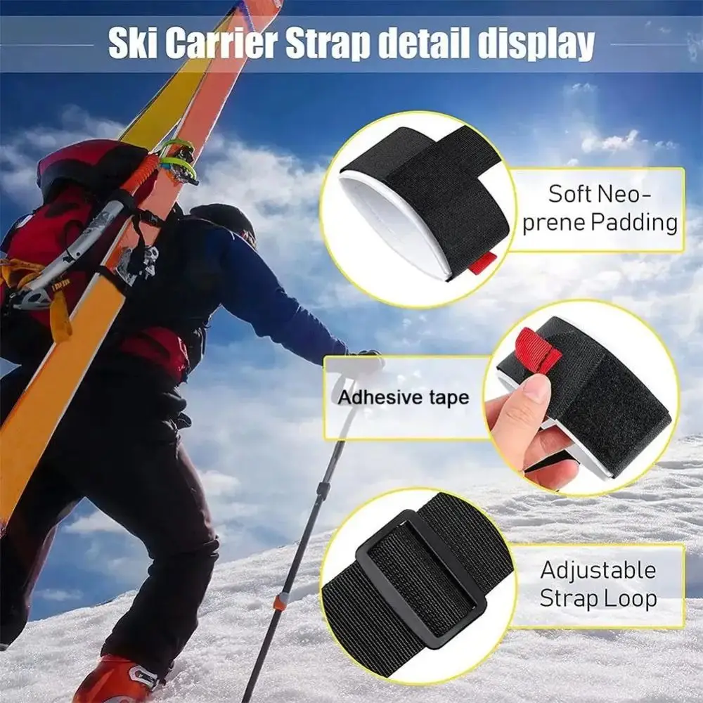 2Pcs Nylon Ski Handle Strap Adjustable Pole Crossbody Skiing Bag Strap Stable Protecting Snowboard Strap Snowboard