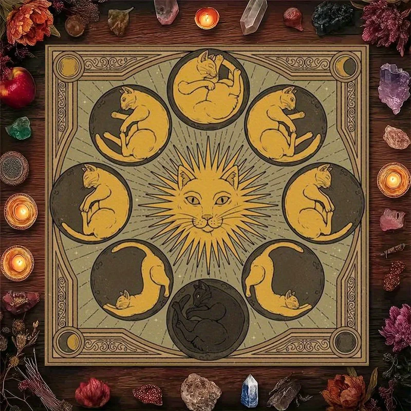 Mystic Cat Constellation Tarot Cloth Boho Witchy Astrology Decor Table Runner Spiritual Gift