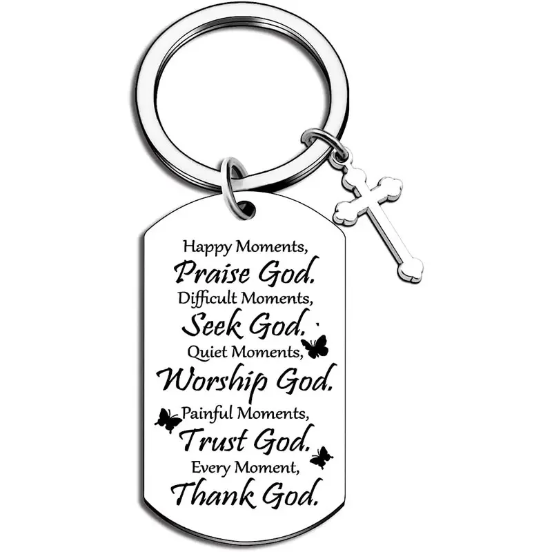 Stainless Steel Cross Keychain Christian Jewelry Religious Gifts For Friends Family Faith Based Gift Ideas Bible Accessories