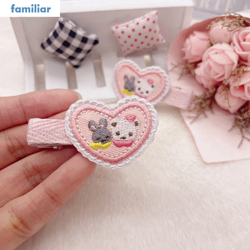 Familiar Kawaii Girl Hair Clip Familiar Style Cartoon Embroidered Love Bear Rabbit Hair Clip Edge Clip Hair Accessories Gift