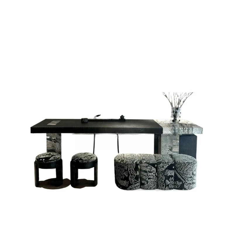 

Italian minimalist, marble tea table and chair combination, high-end island dining table, solid wood light luxury