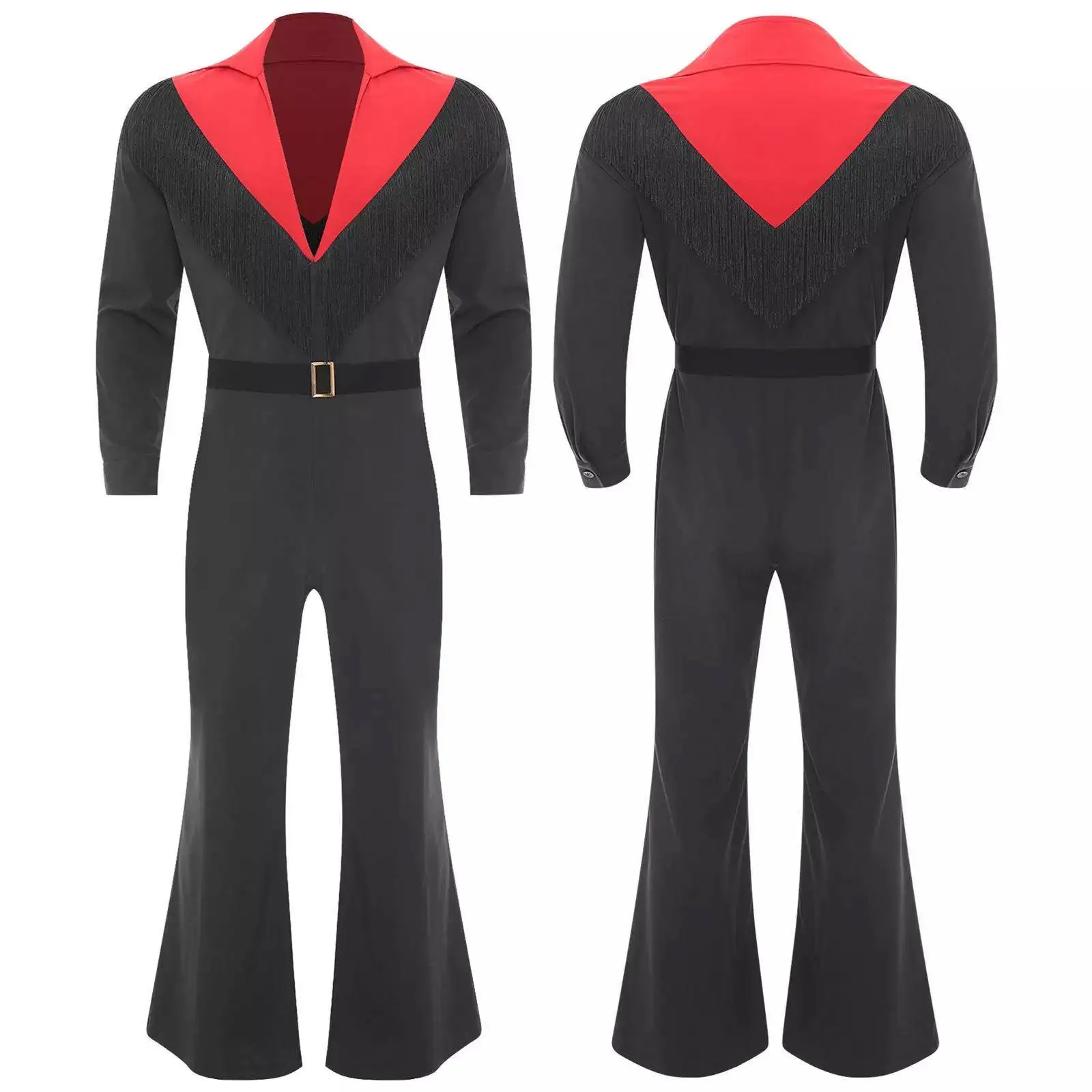 

Men's Ro Disco Singer Dance Costume Cosplay Performance Tight Fit Zipper V-Ne Fringed Outfit Stage Performance Clothing