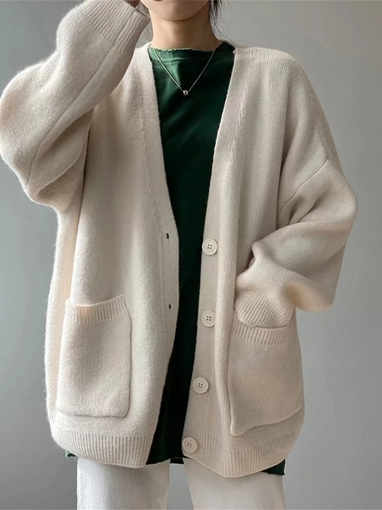 Ladies' Lazy Style Open Cardigan Knitted Sweater Outerwear Mid-Length Loose Fit Spring Autumn New Fashion Korean Version
