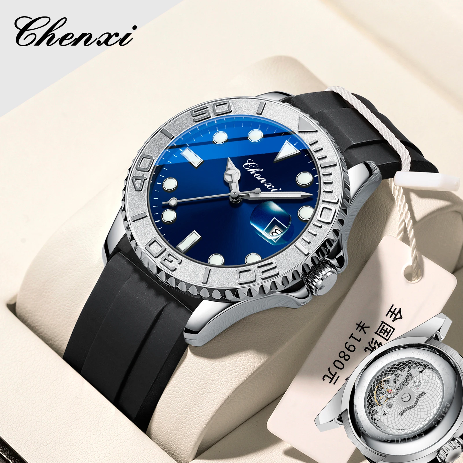 Chenxi 0015 Men’s Watches Top Brand Silicone Sport Rotatable Watch Luxury Men Military Quartz Wrist Watches Design Male Hand