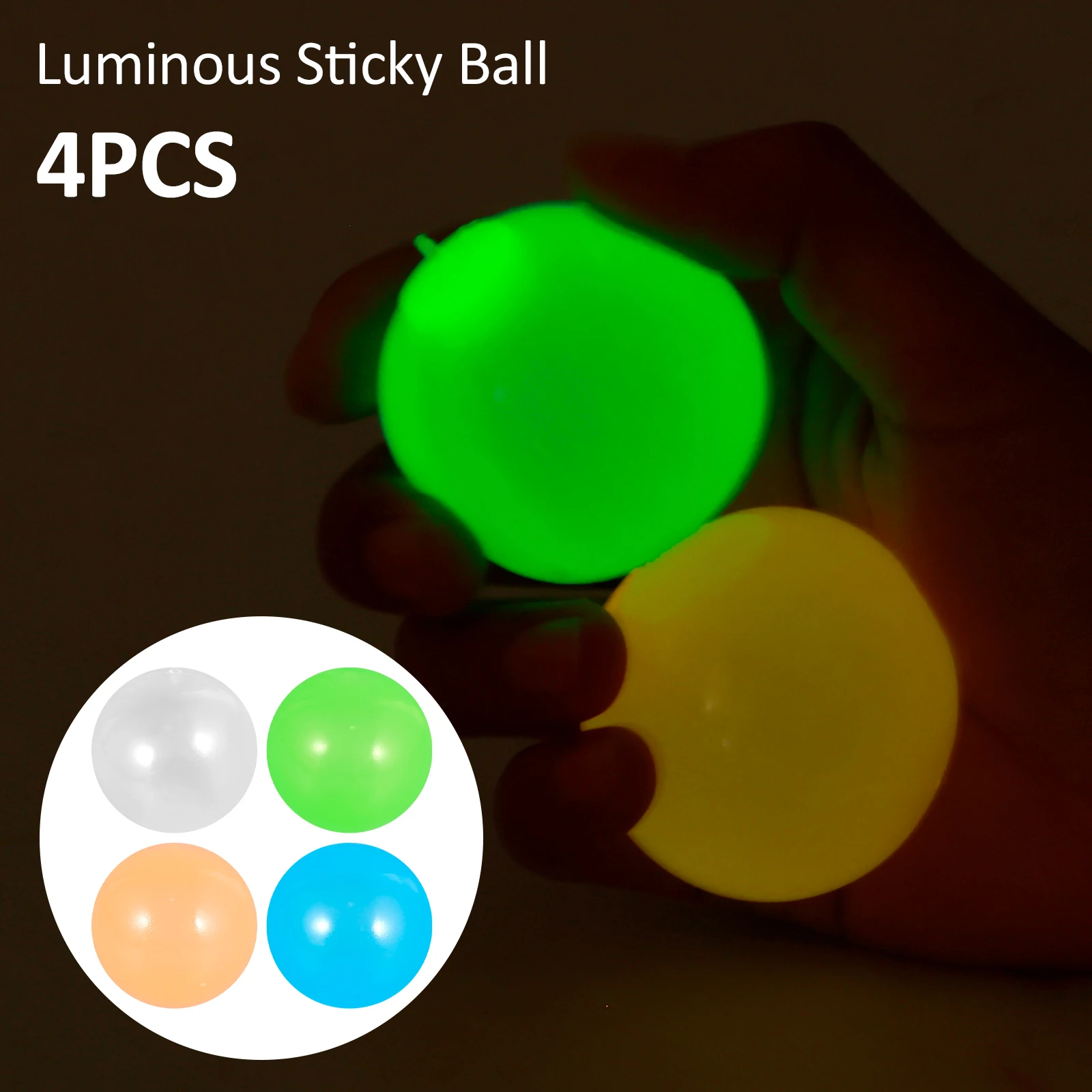 4Pcs Glow in The Dark Ceiling Balls Stress Relief Glowing Balls Luminous Sticky Balls Soft Sticky Wall Balls Kids Sensory Toys