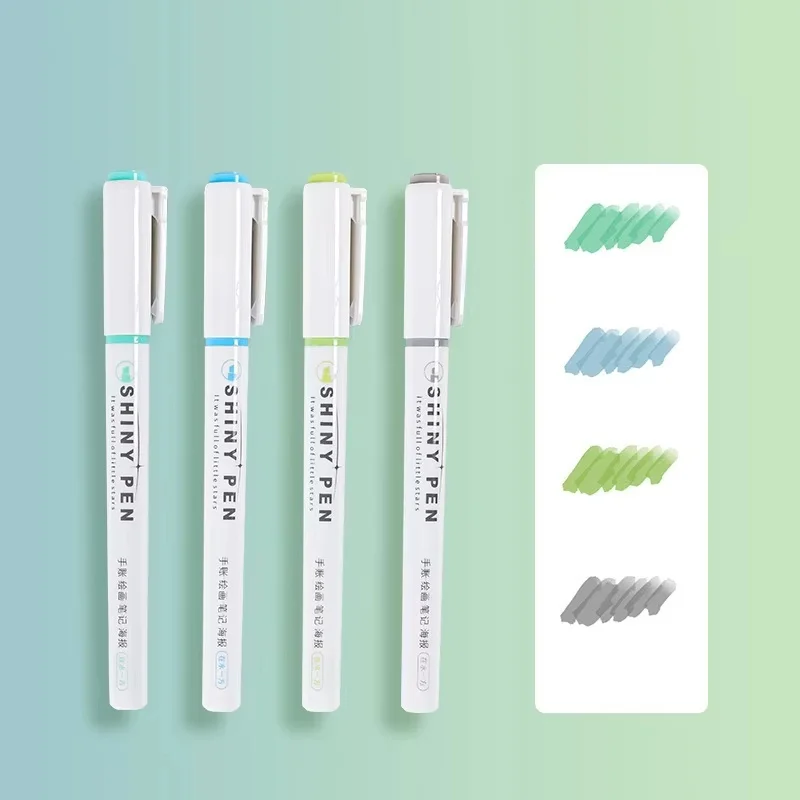 4 Colors Notebook Highlight Marker Pencil For Students Kids Drawing Notes Pastel Glitter Highlighters Stationery Accessories Kit