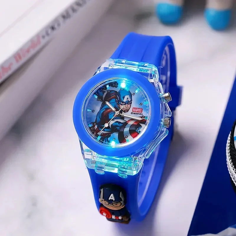 Disney Mickey Children Watches Girls Color Light Source Silicone Princess Elsa Kids Watch Boys Gift Wrist Clock