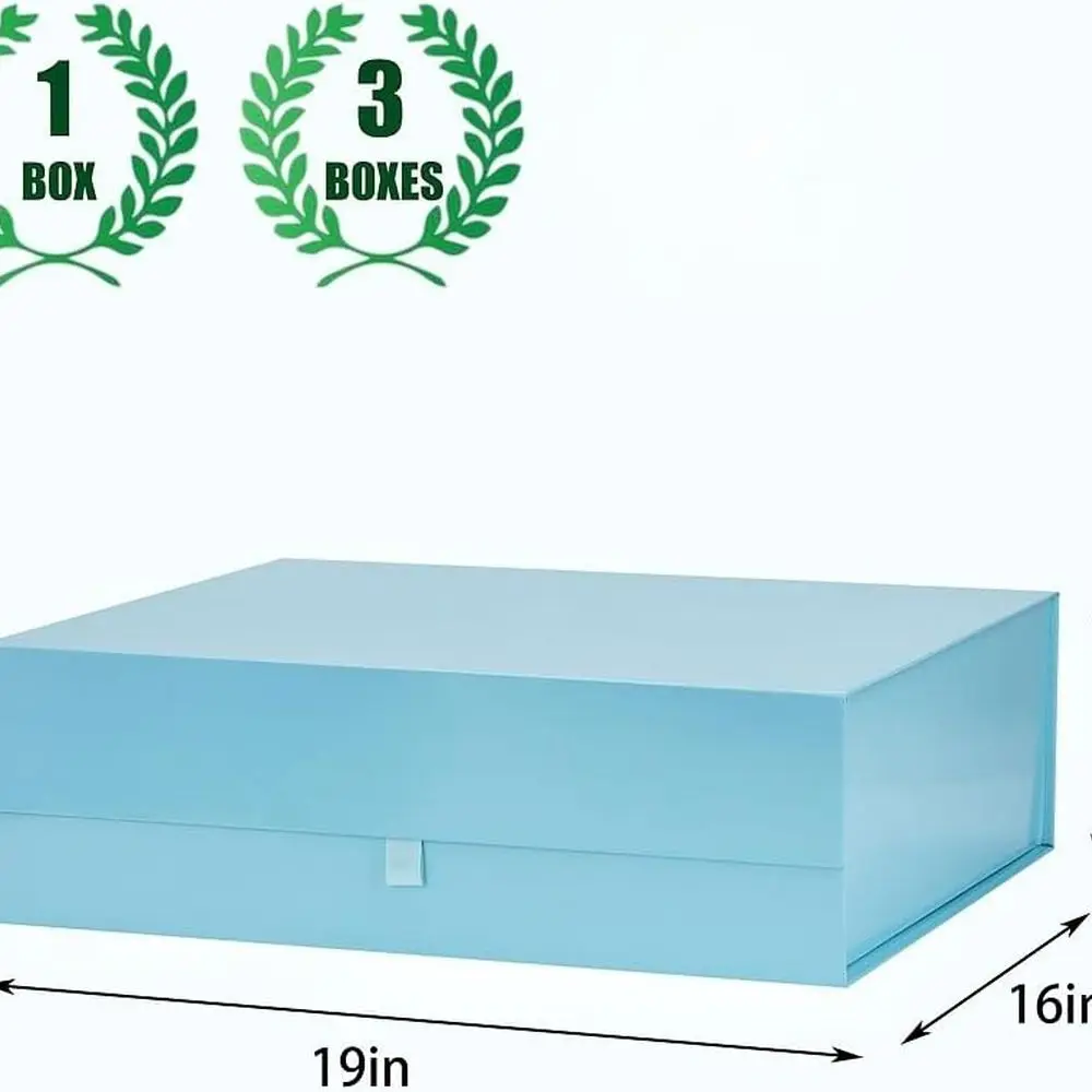مجموعة ثلاثية من علب الهدايا الزرقاء XL - 19 × 16 × 6 بوصة، غطاء مغناطيسي للإغلاق، مثالية لرفقاء العريس وأعياد الميلاد وأعياد الميلاد والكبيرة