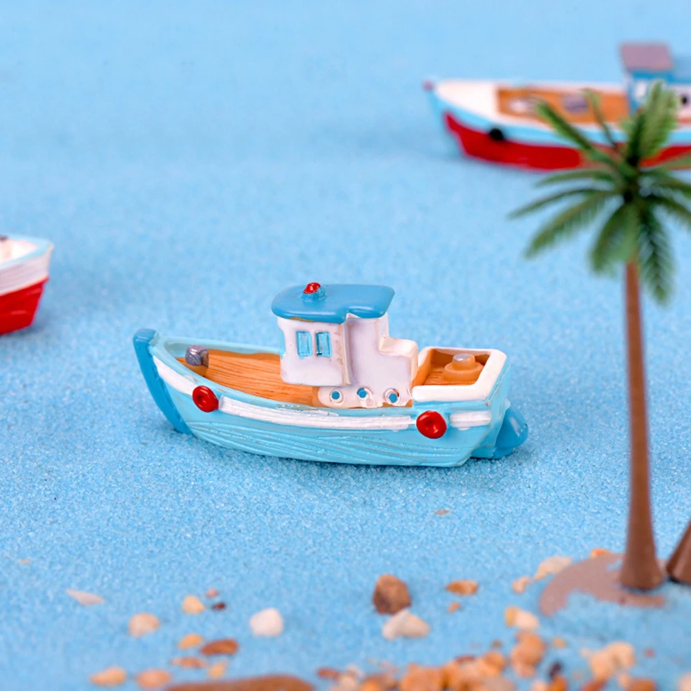 Exquisite Resin Crafts Yacht Miniatures Fairy Garden Mediterranean Wooden Ship Micro Landscape Decor Boat Model Cake Decoration - Image 6