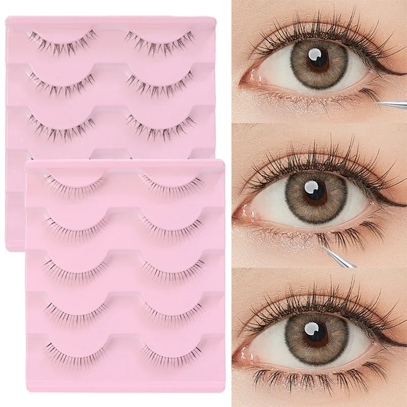 Natural Lower Eyelashes 5 Pairs Under False Eyelashes Soft Lower Eyelashes Extension Handmade Transparent Band Eye Lashes Makeup