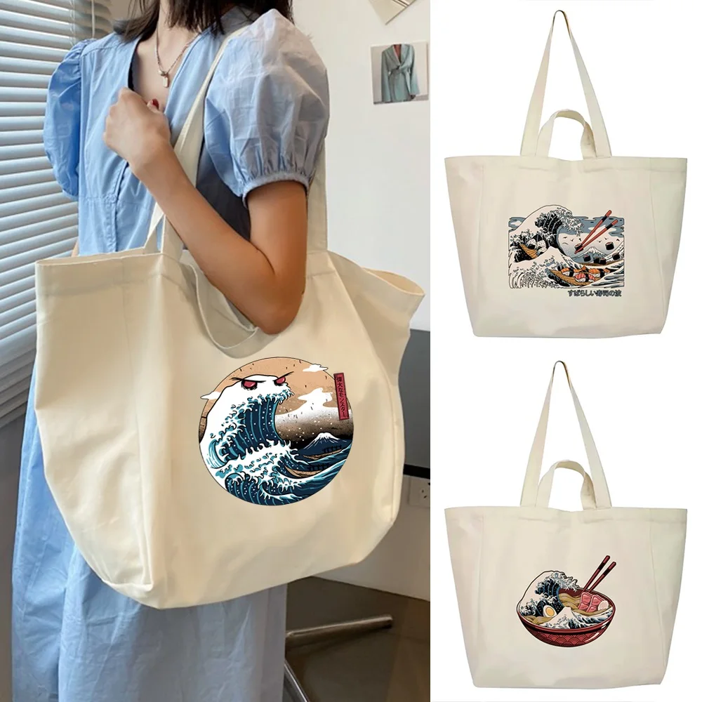 

Shopping Bags Wave Series Large Capacity Shoulder Bag Student Campus Daily Tote Bag Unisex Casual Versatile Style Storage Bag