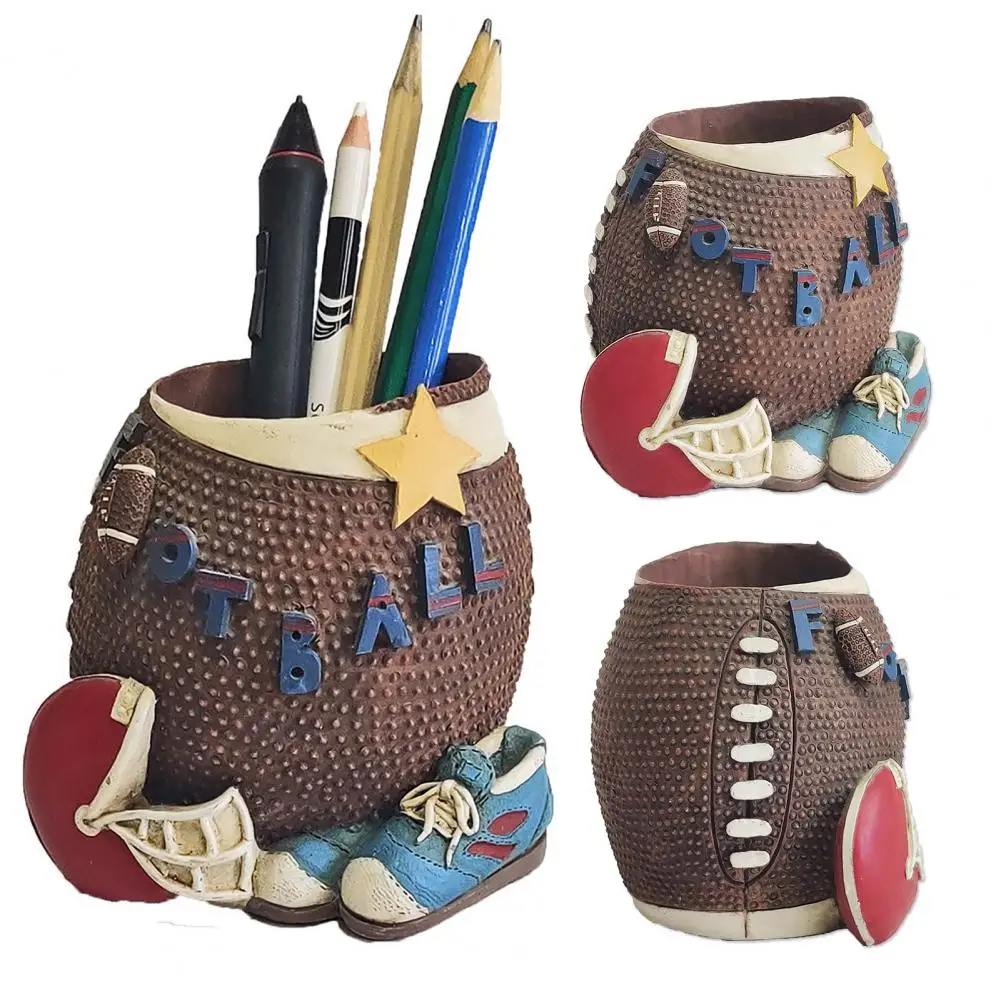 

Футбольный держатель для ручек в форме регби, детский органайзер для учителя, настольный органайзер из смолы для футбола, большая емкость для хранения канцелярских принадлежностей, настольные аксессуары