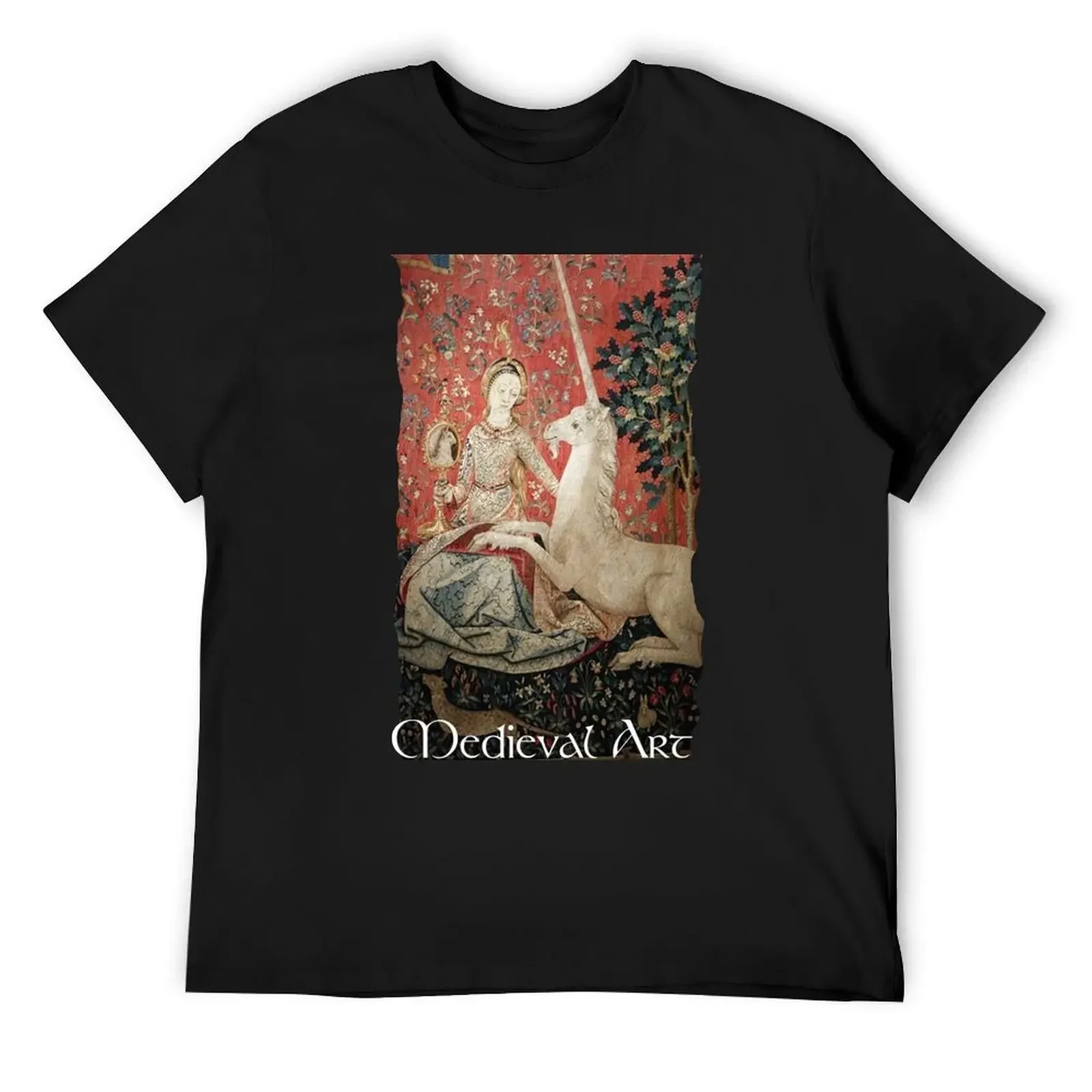 Medieval Art - Lady and the Unicorn (by ACCI) T-Shirt oversized tops anime figures black t shirts for men