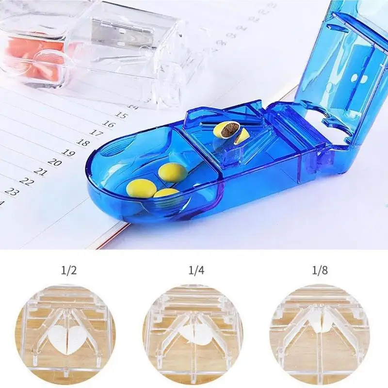 Medicine Pill Cutter Medicine Box Medicine Tablet Cutter Splitter Portable Compartment Pill Storage Box Health Care Pills Case