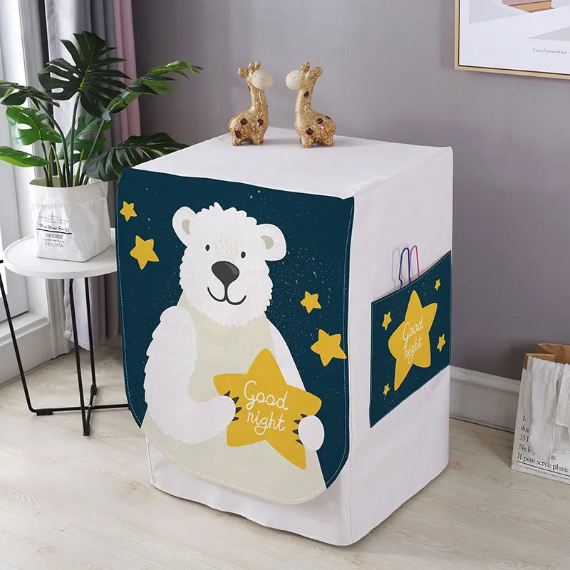 

Thickened Cotton Linen Washing Machine Cover Dustproof Waterproof Sun Protection Universal Nordic Style Drum Wave Wheel