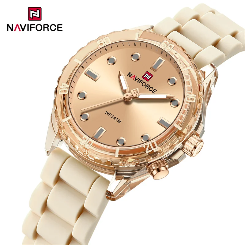 Top Brand NAVIFORCE Fashion Watches for Women Quartz 5ATM Waterproof Wristwatch Original Silicone Strap Luxury Simple Gift Clock