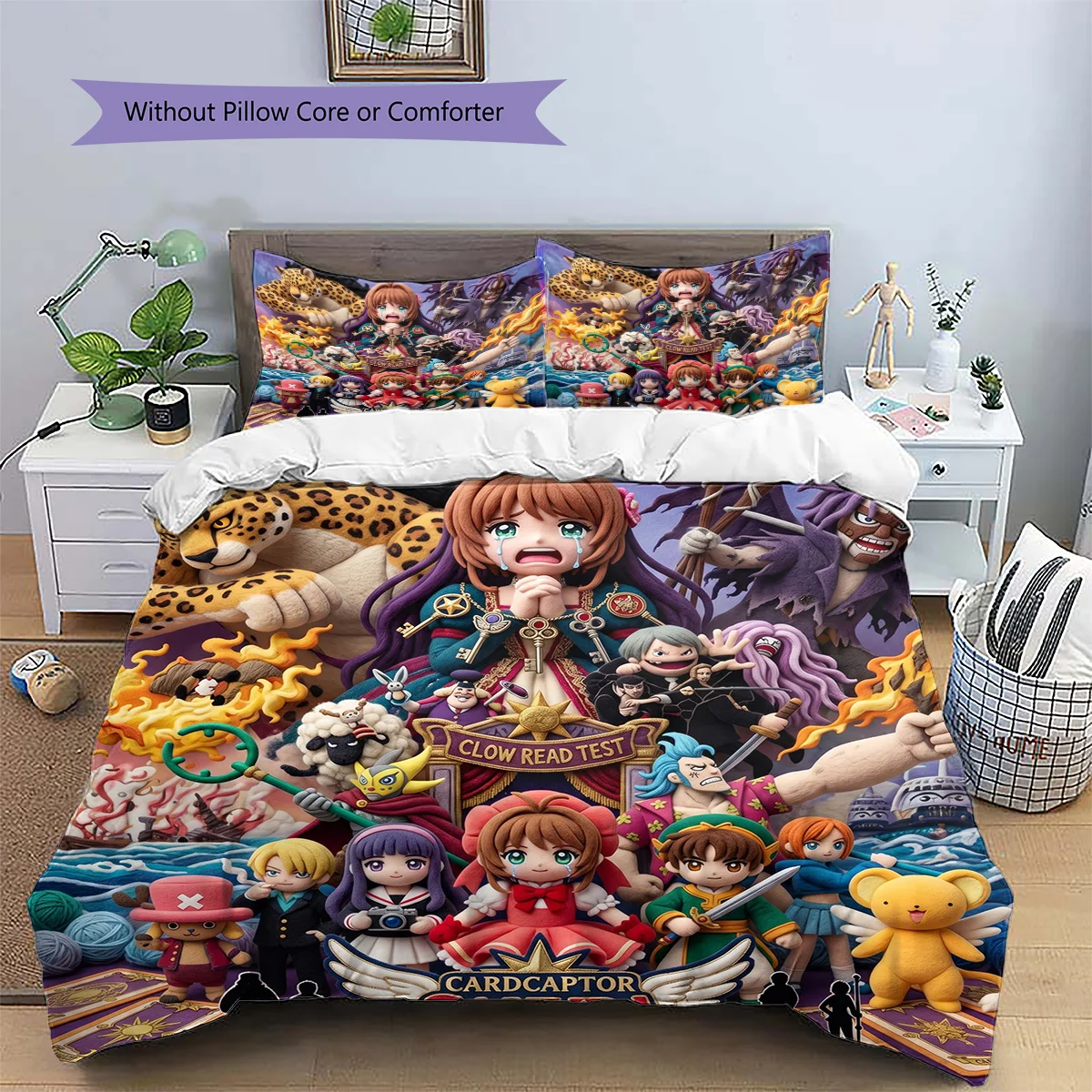 Cardcaptor Sakura Patterned Pillowcase & Duvet Cover Set 3-Piece Anime Bedding Decor Great Gift for Fans YUN6516