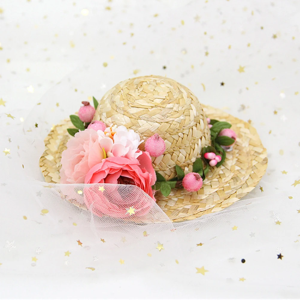

Soft Comfortable Dog Straw Hat Pink Daisy Size S Pet Woven Straw Hat Photo Prop for Weekend Party Masquerade Birthday