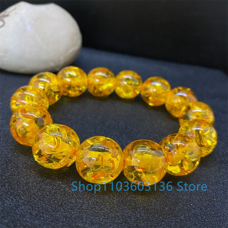 Natural Amber Bracelet Gold Twisted Honey Golden flowers DIY Jewelry Gift Bracelet for Men and Women Single Circle Beads