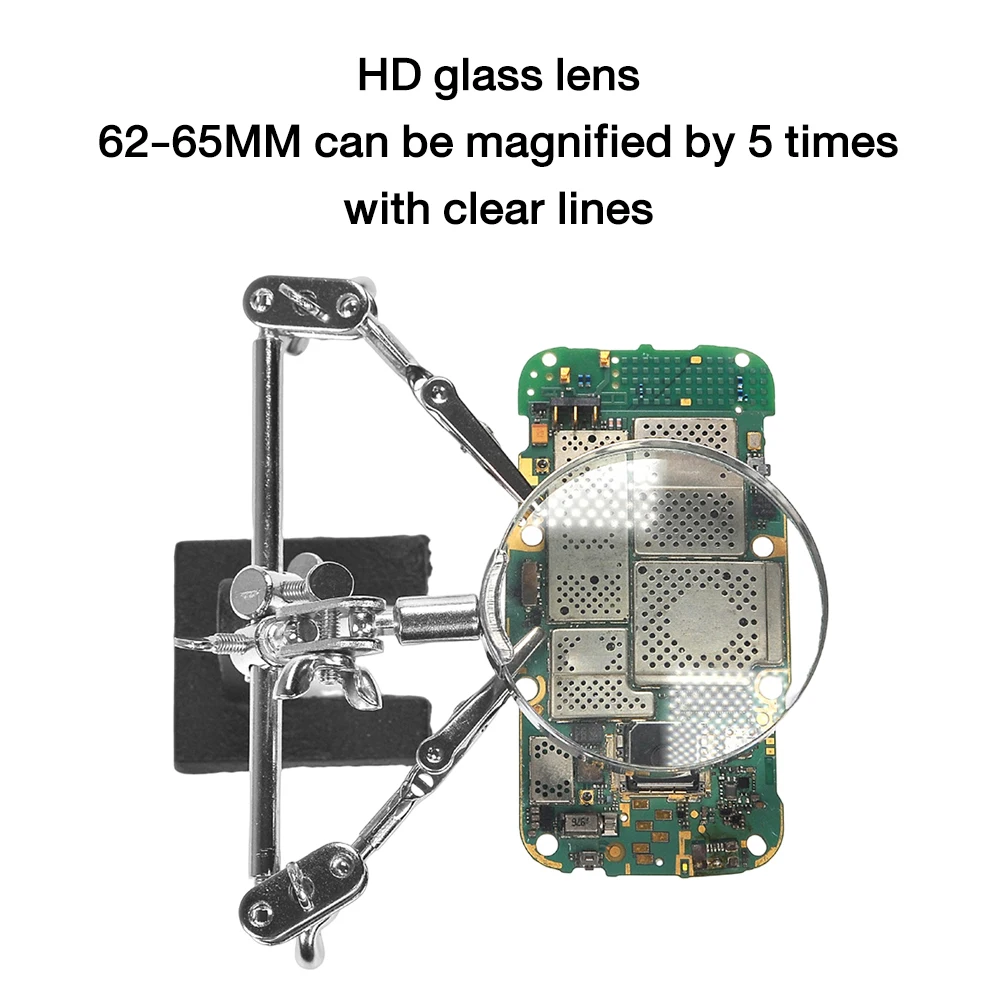 Support de soudage pour outils de troisième main, facile à transporter, avec loupe 5X, 2 pinces crocodile, rotation réglable à 360 degrés