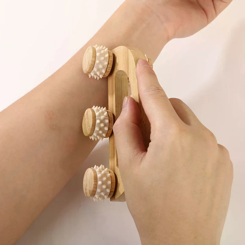 أداة تدليك خشبية، مدلك خشبي يدوي، أسطوانة تدليك الظهر الخشبية لتدليك عضلات الأنسجة العميقة للرقبة والساق والظهر