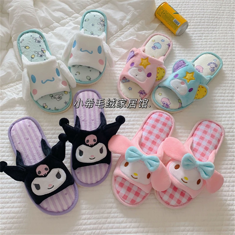 Peep Toe Girl Slippers Japanese Anime Indoor Home Slippers Kawaii Shoes Lady Flat Non-Slip Girl Cartoon Kuromied Spring Autumn