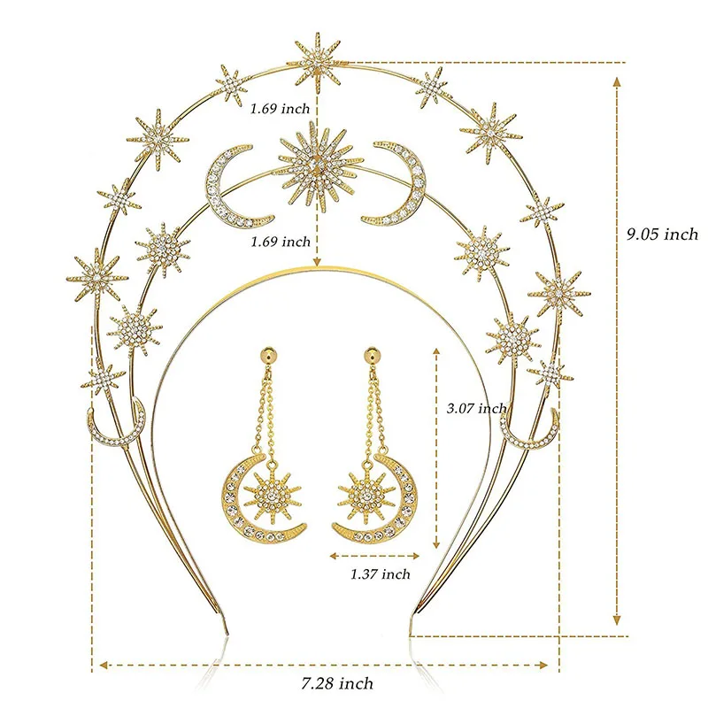 Fashion Metal Moon And Stars Handmade DIY Design Hairband Bridal Crown Wedding Headdress Jewelry