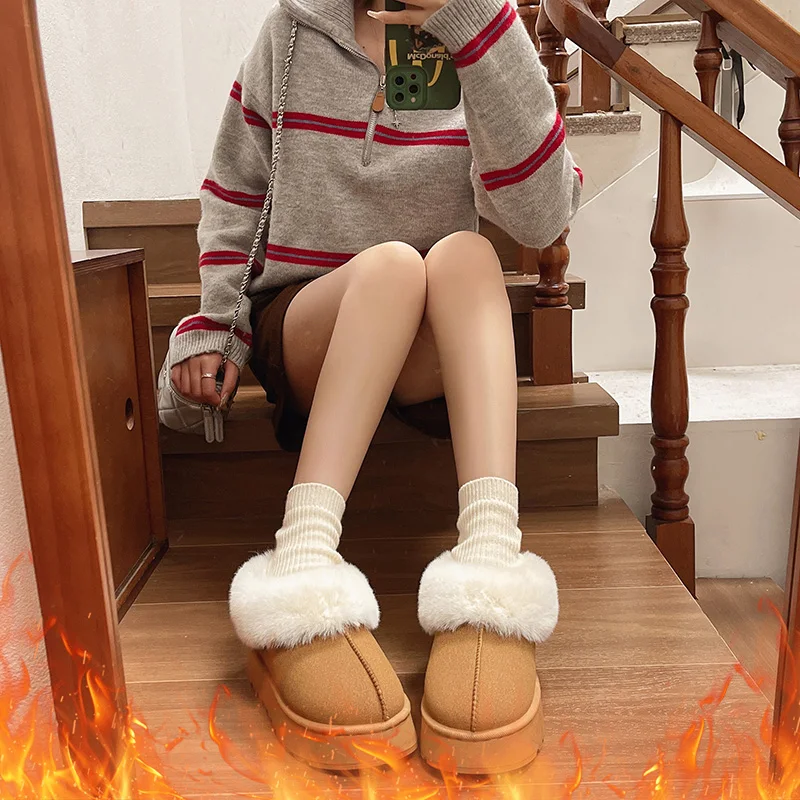 شتاء جديد وصول الصوف مبطن سميكة وحيد الأحذية النسائية الدافئة العصرية الثلوج الأحذية أحذية بوت قصيرة في الهواء الطلق مقاومة للانزلاق دائم