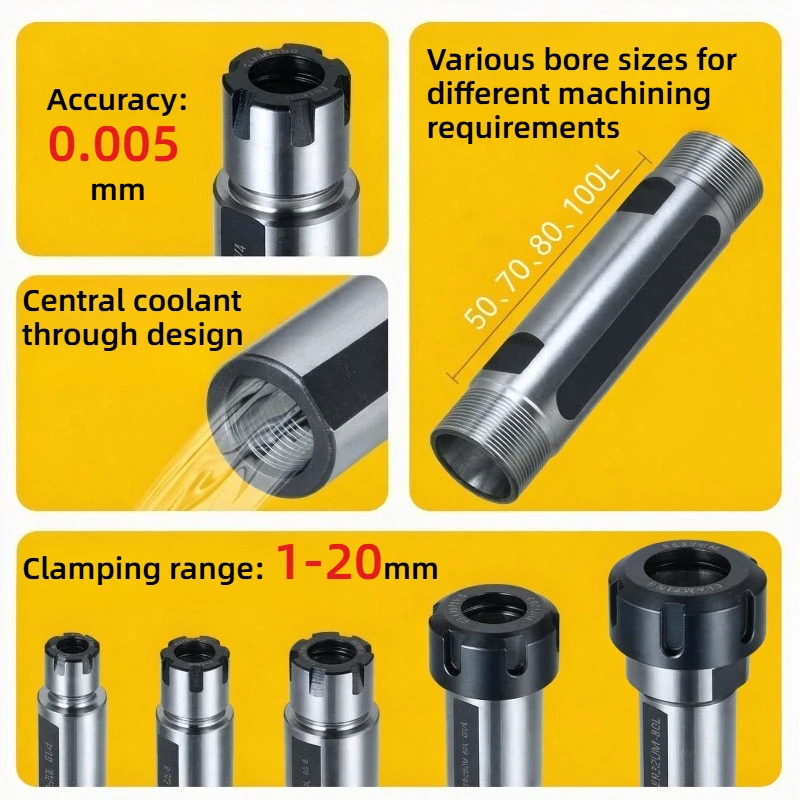 SL16 SL19.5 SL20 SL22 SL25 SL25.4 ER11 ER16 ER20 Extension Rod Tool Holder, High Standard Extension Rod Clamp Chuck Collet