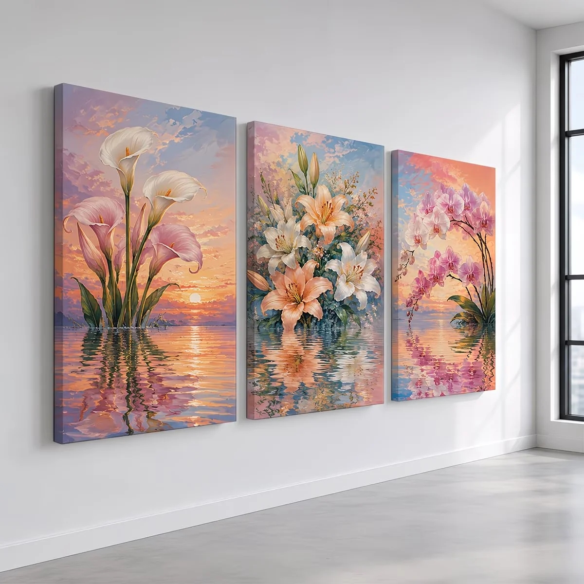 3Pcs DIY Diamond Painting Pink Magnolia Colla Lily Flowers Mosaic Cross Stitch Full Diamond Art Embroidery Handmade Large Size L