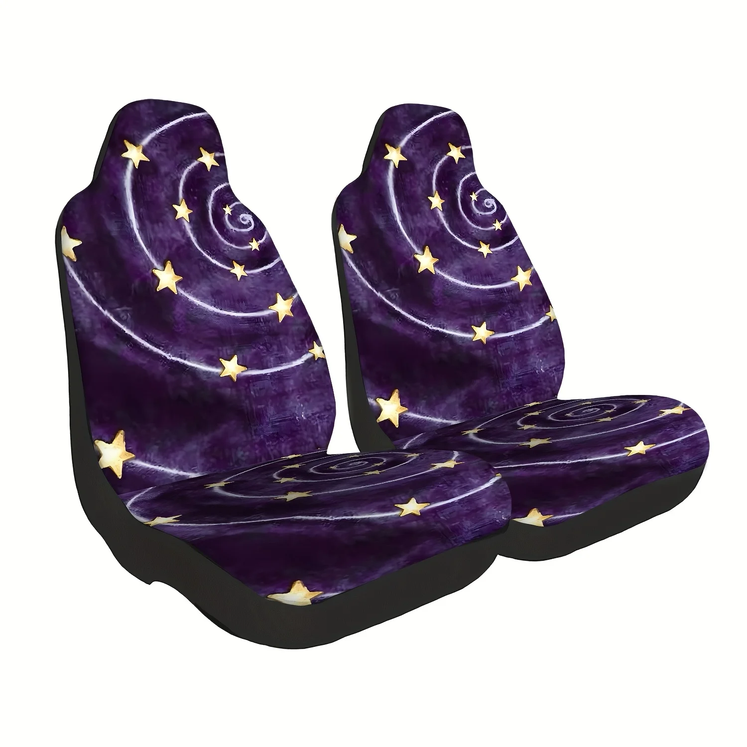 Set Of 2 Starry Sky Spiral Pattern Car Seat Covers, Cute Interior Additions For Front Seats, Suitable For Cars, Trucks, Vans, Su