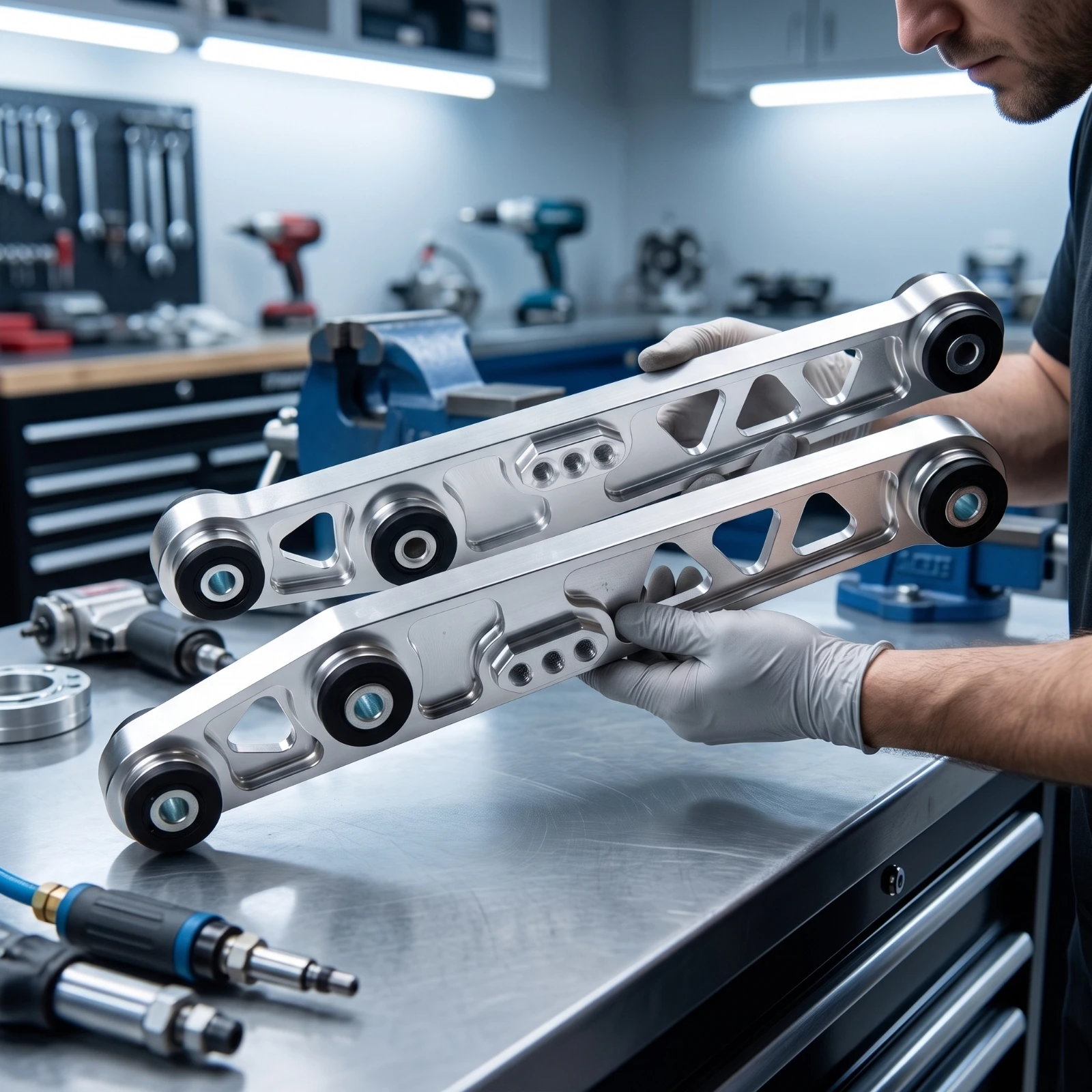 Rear Chassis Control Arms Lightweight Rear Control Arms Auto Parts Silver Compatible for Car Enthusiasts, Chassis Repair